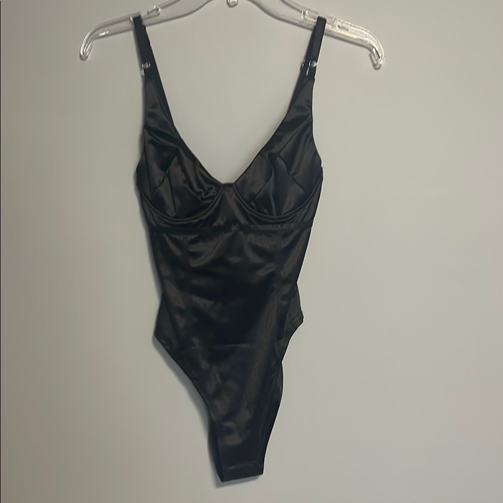 Norma Kamali Black Satin Corset MIO Underwire with Straps Size XS NWT